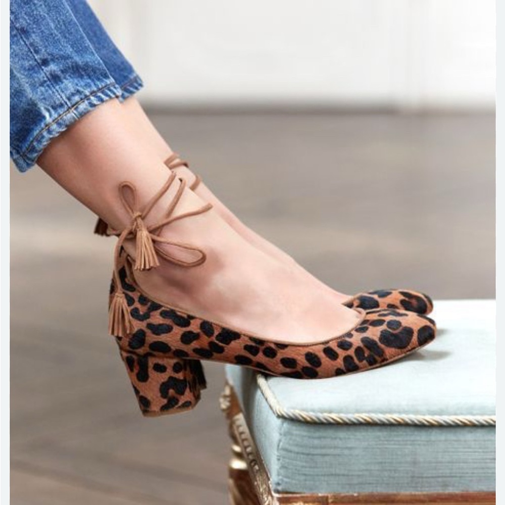 Sezane Leopard Print Block Heel Pumps